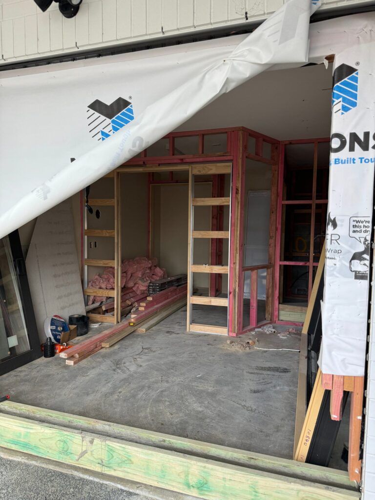 Garage opening reframed for new aluminium joinery during the Beachlands garage conversion