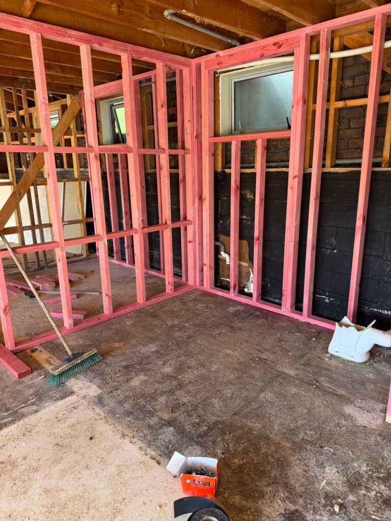New timber wall framing on the ground floor in Onehunga